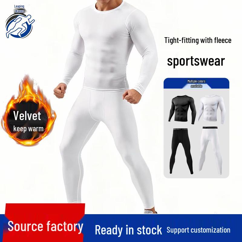 Men's Winter Fitness Set: Quick-Dry, Velvet-Lined Long Sleeve & Pants for Running and Training