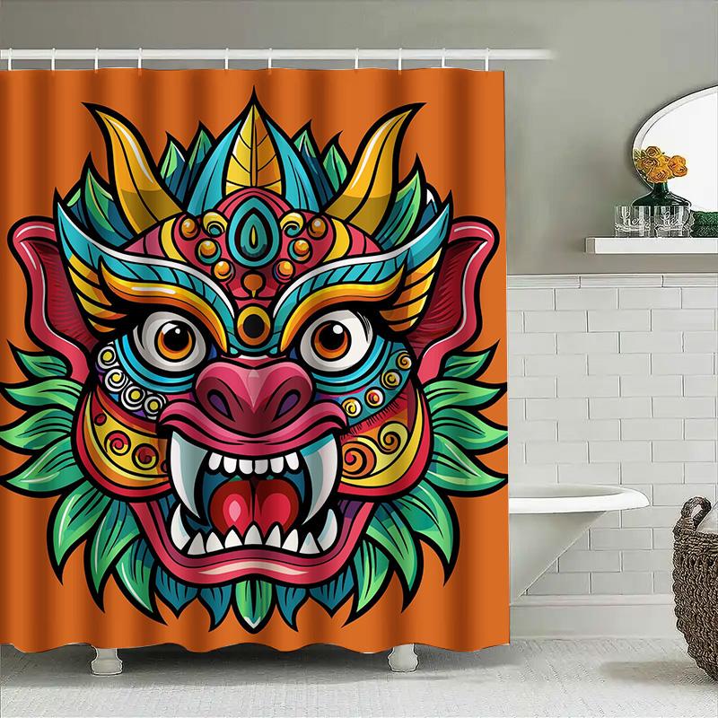 

Tuniu Cartoon Chinese Dragon Shower Curtain Funny Red Blue Decorative Bathroom Art Wall Decor W60H190(CM)-1 Pcs
