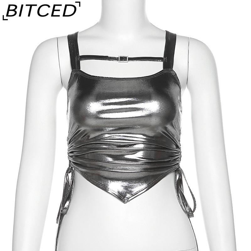 BITCED Spring/Summer Women's Solid-Colour Slim-Fit Fashion Strappy Drape-Detail Sexy Backless Tank Top