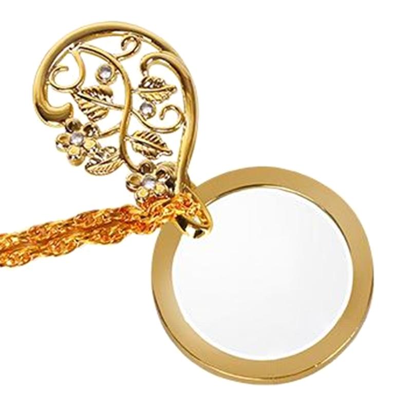 Necklace Jewelry Optical Magnifier with Chain Necklace Neckglasses Portable Monocle for Reading Collecting Library Gift