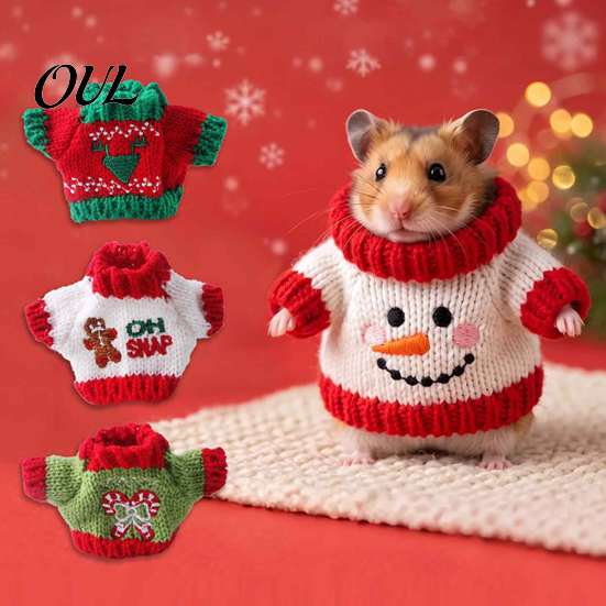 Haustierfotografie Kostüm Weihnachten Hamster Pullover, Weich Gestrickt Niedlich Feiertags Outfit, Gemütlich Klein Warm Kleidung Rollkragen Festlich Winterkleidung
