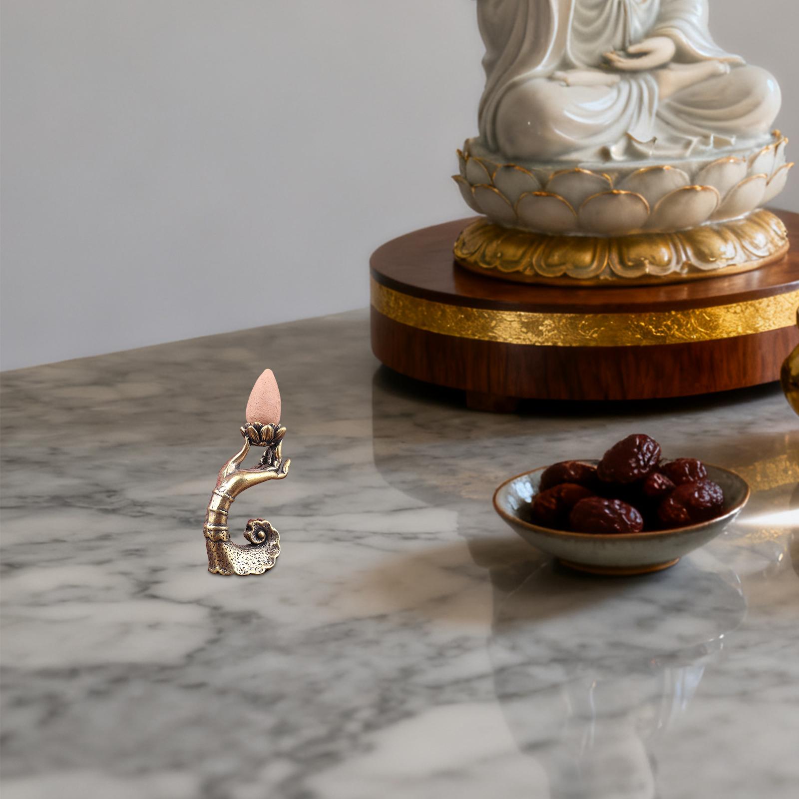 

Backflow Incense Burner Incense Cone Holder Metal Aroma Ornament Figurine Desk Decor for Yoga Tea Room SPA Shelf Bedroom латунный