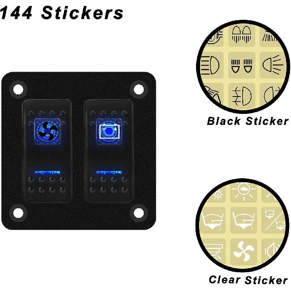144 Clear Switch Label for Dashboard Central Console Switch Panel Decal for Circuit Panel Marine Boat Truck Camper Dashboard Switch Control Labels