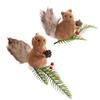 Christmas Squirrel Ornament Foam Plush Squirrel Figurine with Pinecones Branches Furry Forest Animal Hanging Decoration for Xmas Tree