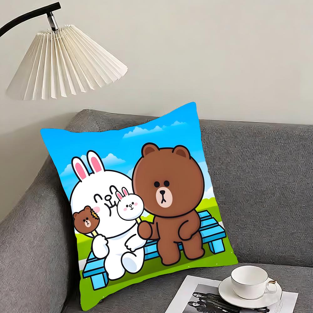 B-Brown Bearr And Cony Cute Cushion Cover Pillowcase Ultra Soft Skin Friendly Fabric Cloud Like Comfort & Concealed Zipper