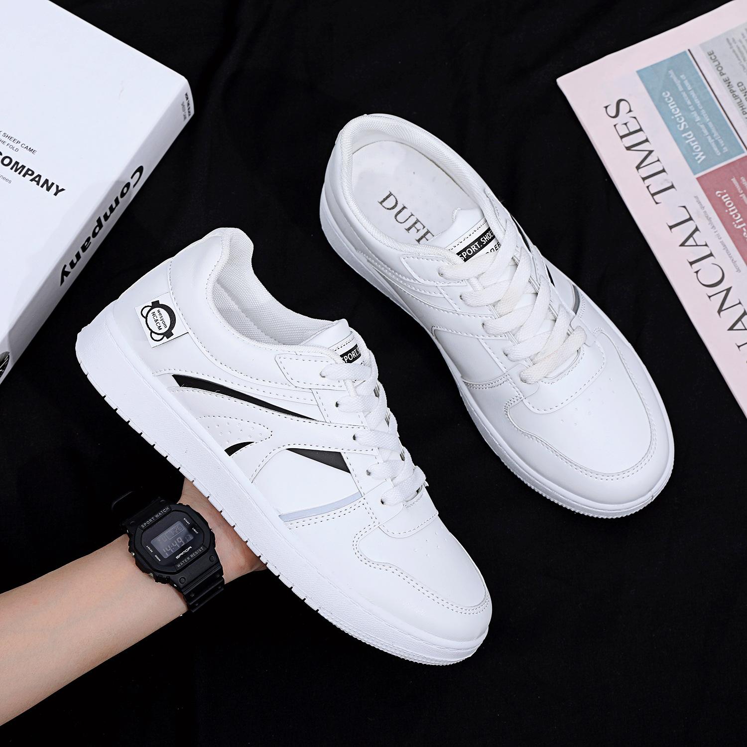 

Обувь для скейтборда, мужские летние новые удобные мягкие кожаные кроссовки на шнуровке, повседневные дышащие белые туфли Tenis Masculino 44 чёрный