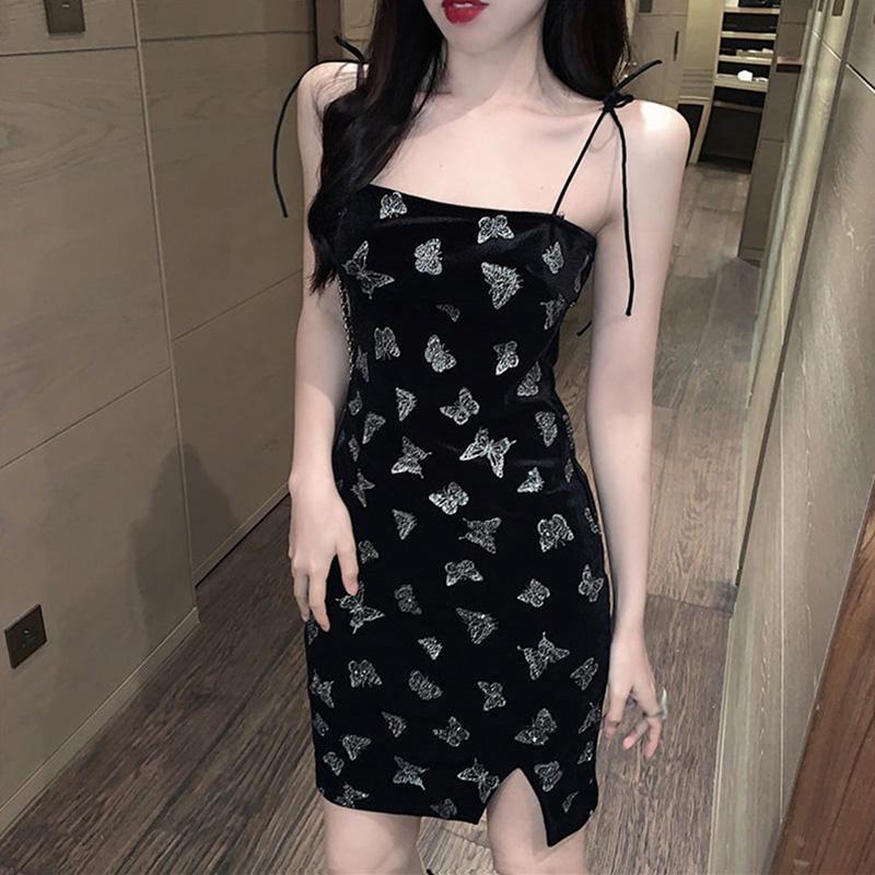 

Бархатное мини-платье без рукавов с принтом бабочек и стразами Vestidos на бретелях для вечеринок и клубов One Size