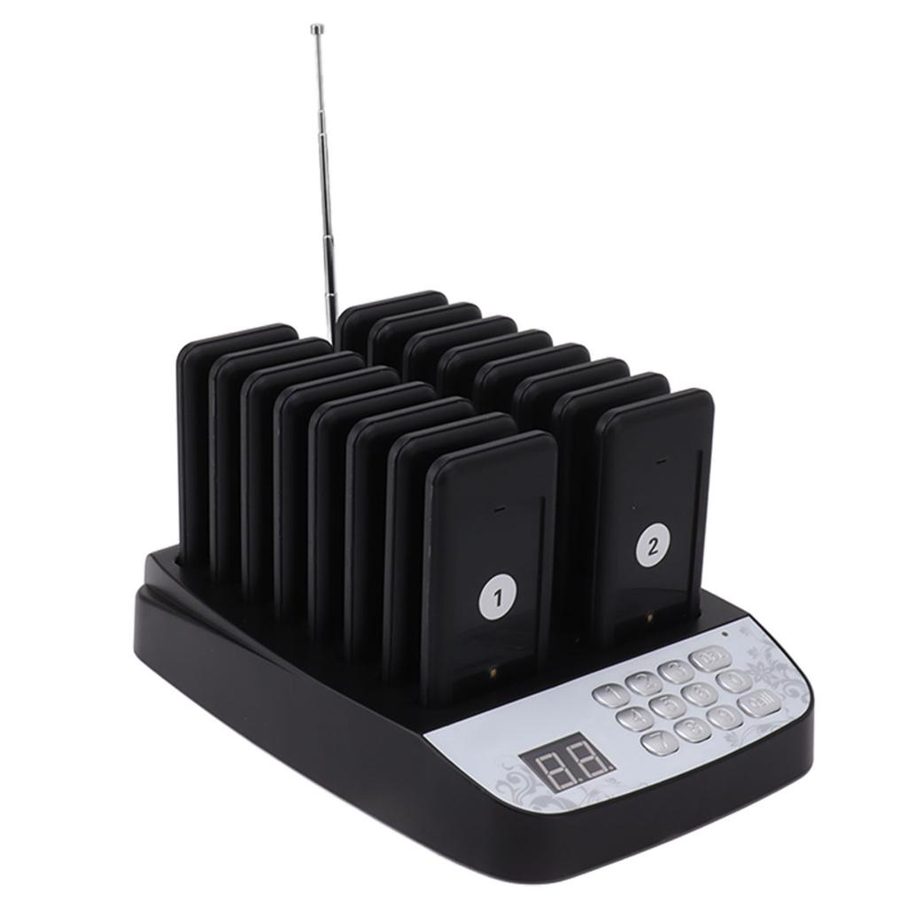 Black 16 Pieces Distancing Keeping Pagers Restaurant Pager System with Vibration Beep Light