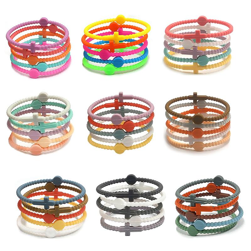 5 stk Enkelt korsarmbånd Silikon Tynne armbånd Barnas Fargerike armbånd