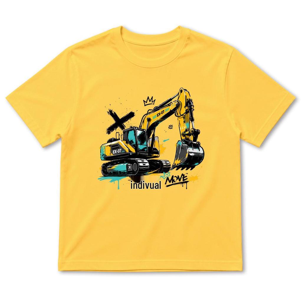 Summer Boys' Cartoon Excavator Cotton T-Shirt, Short Sleeve, Breathable Casual Layer