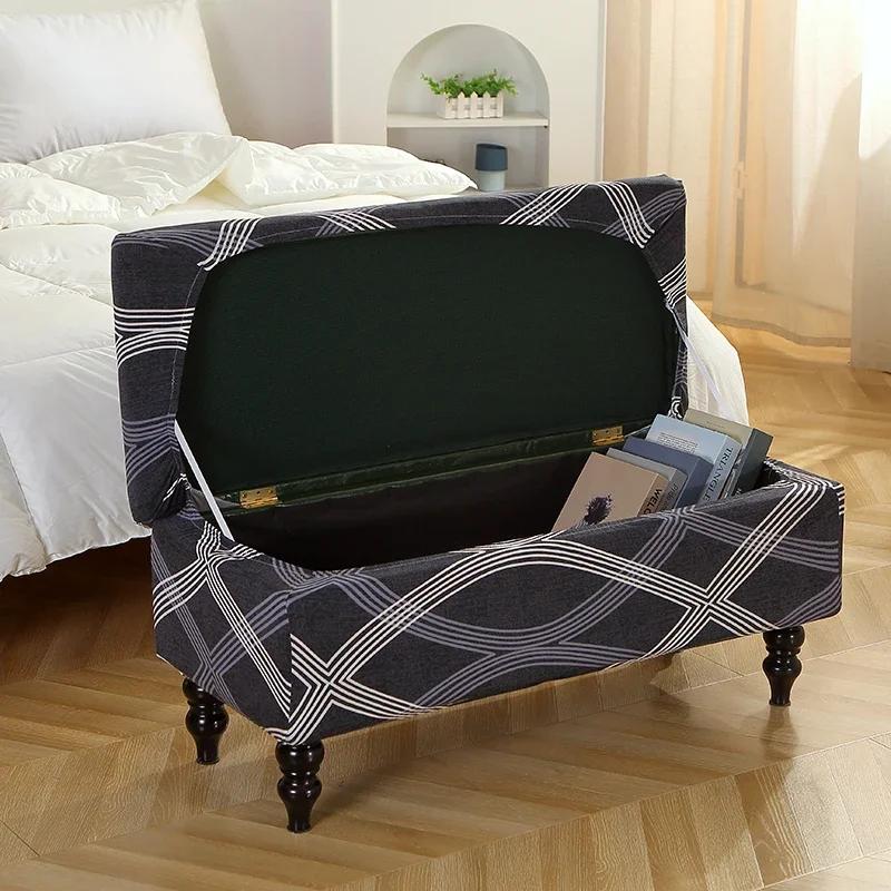 Geometric Storage Ottoman Cover Stretch FootStool Cover Folding Chair Slipcovers for Living Room Furniture Protector