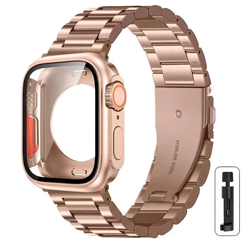 Stainless Steel iWatch Band with Case for Apple Watch band Ultra2 Ultra Series 9 8 7 6 5 4 3 2 1 SE bracelet 42mm 44mm 45mm 49mm