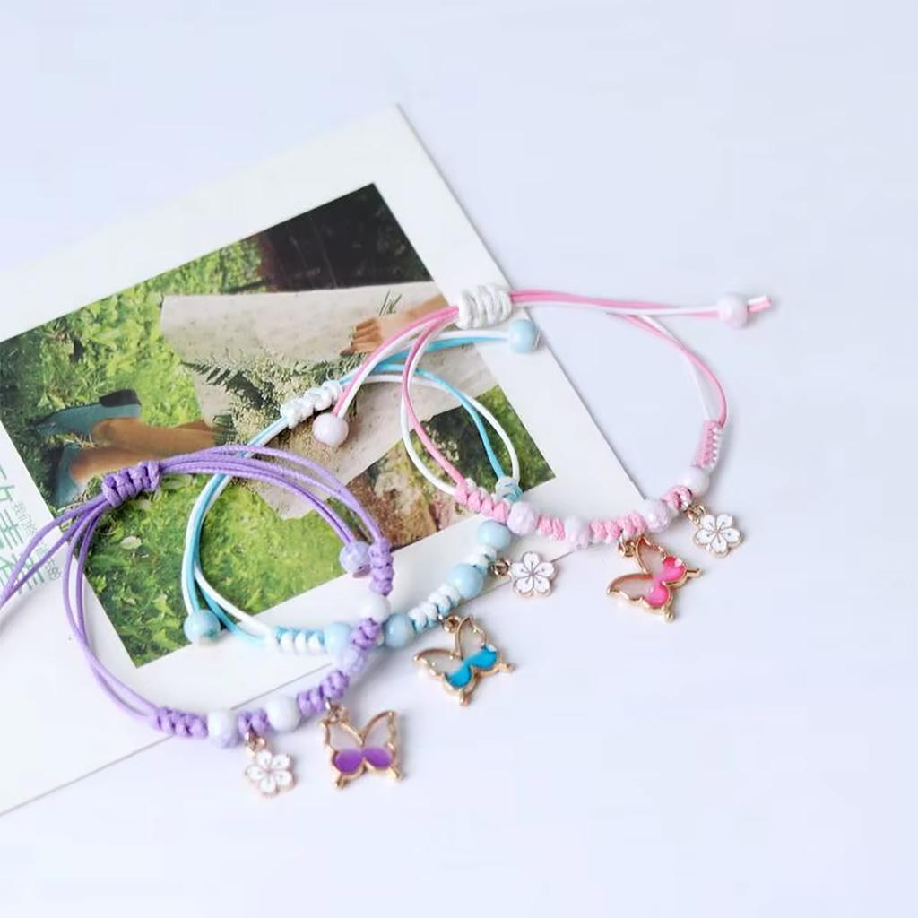 Bohemian Butterfly Flower Bracelets For Women Girls Handmade Purple Blue Pink Beads Braided Rope Chain Bracelet Bangles BFF Gift