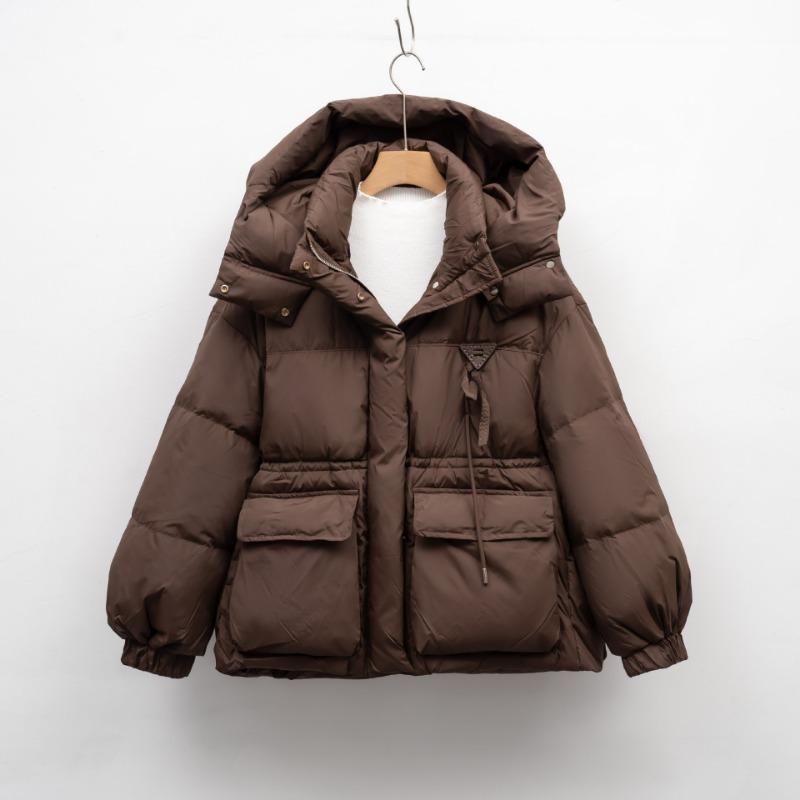 

Пинху осень-зима новый короткий с капюшоном утолщенный свободный хлеб белый утиный пух модная теплая куртка пуховик женский M кофейный