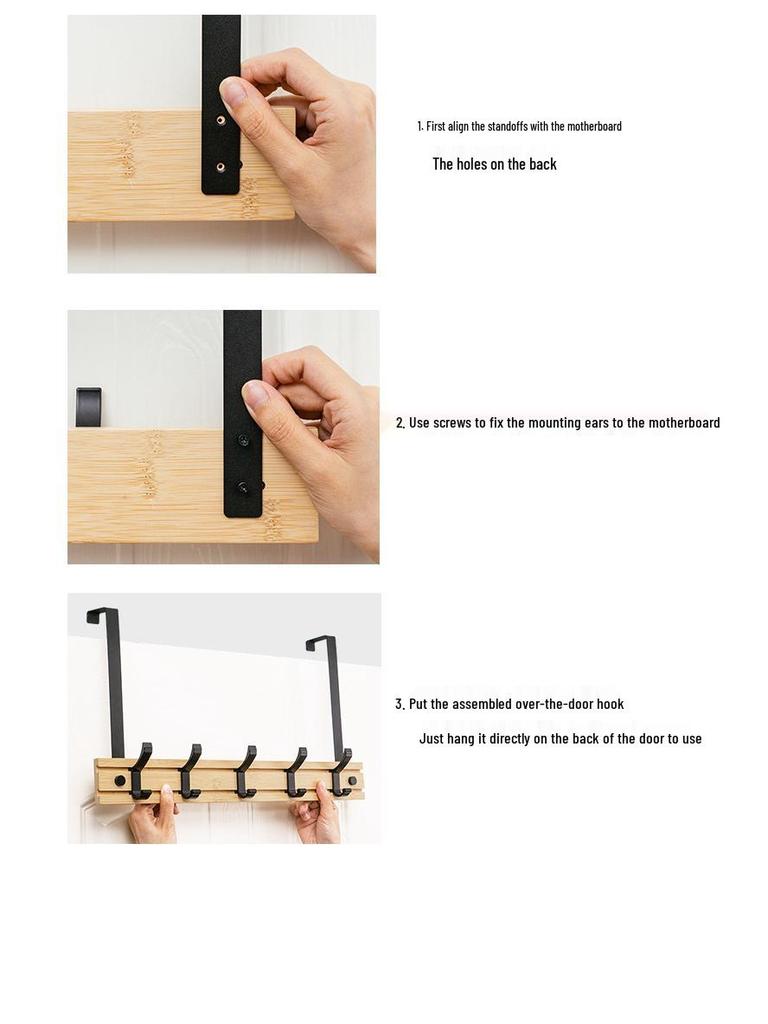 Bamboo & Wood Over-the-Door Hook Wall-Mounted No-Punch Coat Rack - Creative Entryway & Bedroom Storage