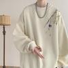 Chinese Bird Print Men Oversized Sweatshirt Fashion Loose Long Sleeve Couple Clothes