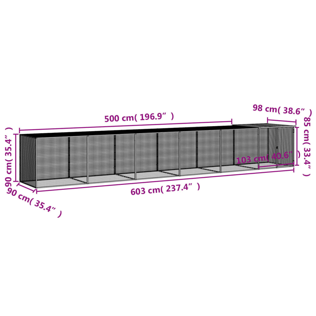 Chicken Coop with Roof Anthracite 603 x 98 x 90 cm Galvanized Steel