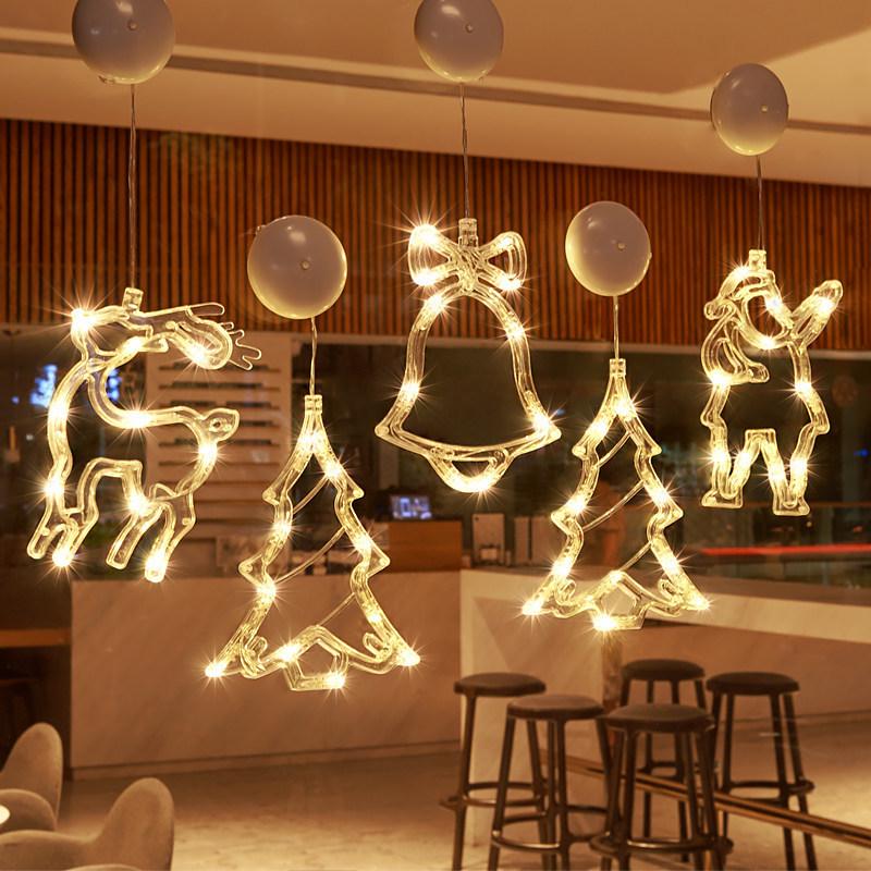 LED Christmas Decorative Lights: Snowman, Tree, Bells, Star, Window Suction Cup Holiday Set