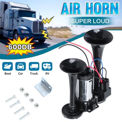 Air Horn Dual Trumpets with Compressor Simple Installation Universal Powerful Super Loud Truck Train Horn Kit