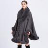 Herbst Winter Kunstkaninchenfell Kragen Schal Poncho Locker Gestrickter Cardigan Übermantel für Damen