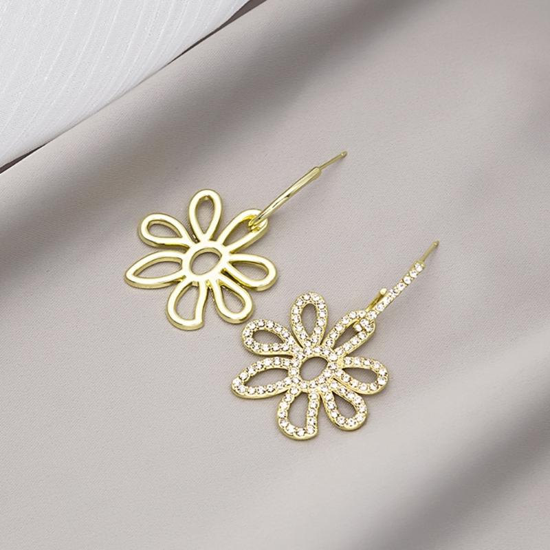 Asymmetric Dangle Earrings Unique Hollow Flower Drop Earrings Statement Jewelry Fashion Simple Small Hoop Earrings