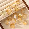 16pcs Gold Color Irregular Pearl Flower Rings Set For Women Fashion Boho Chunky Stackable Rings Party Daily Wear Jewelry Gifts