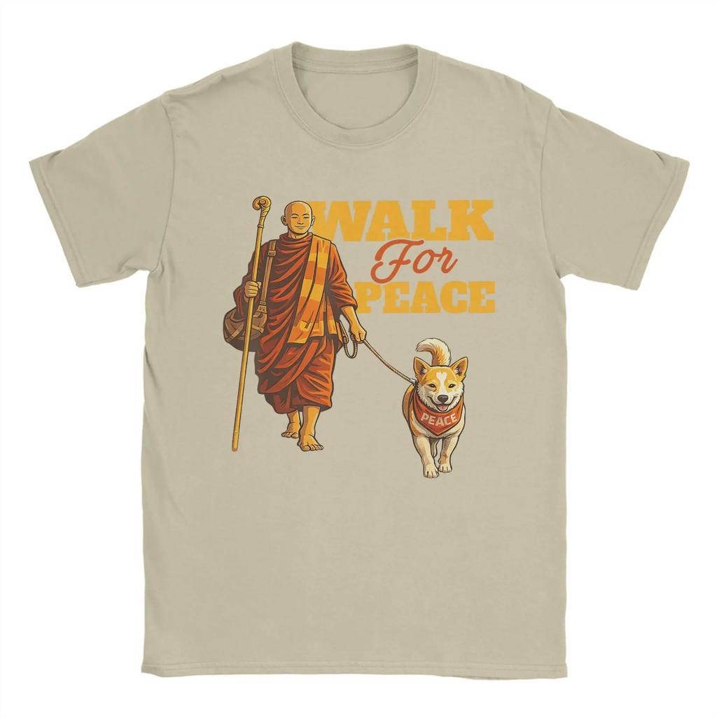 Lässiges T-Shirt Sommer Frieden Gehende Mönche und Aloka Hundespaziergang für Frieden Hipster T-Shirts für Herren Y2K Retro Kurzarm Kleidung