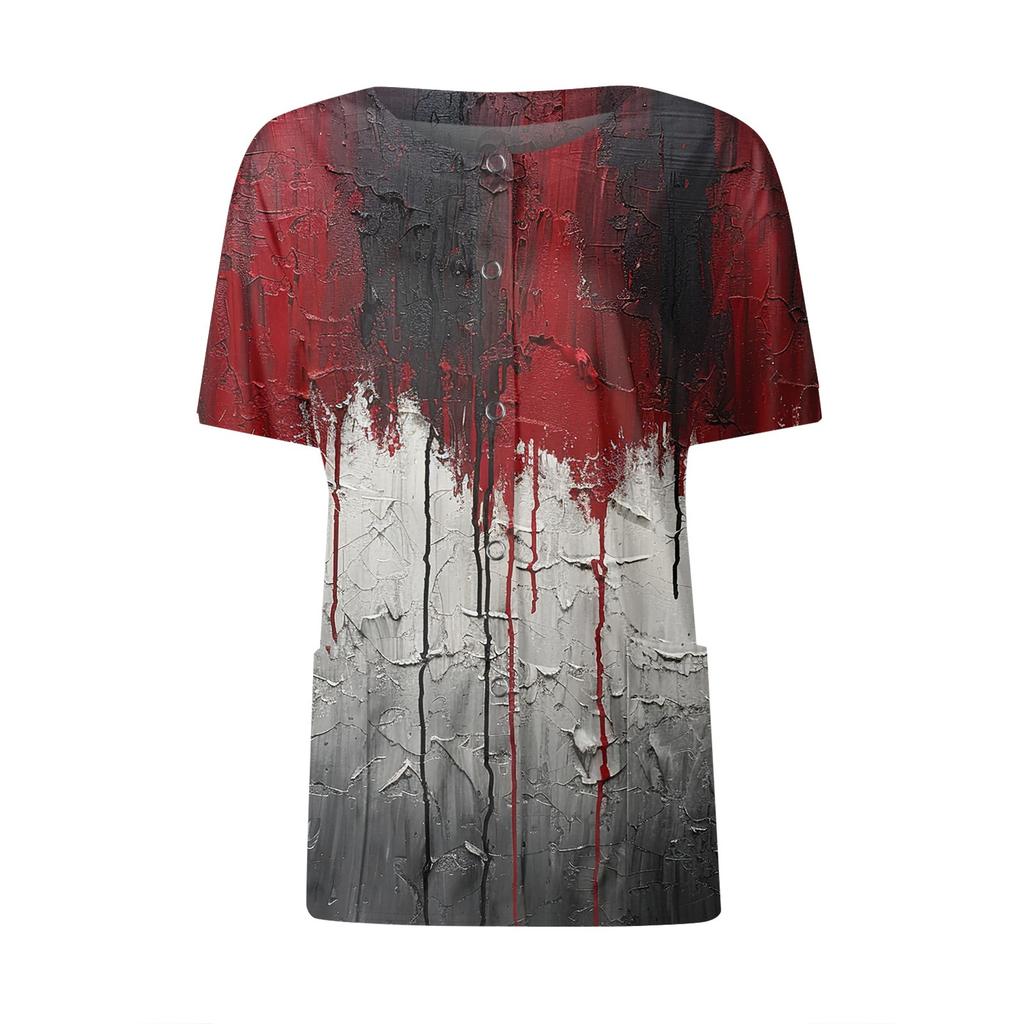 Buzunare cu model cu mâneci scurte pentru femei, guler ridicat cu imprimeu de lucru, îmbrăcăminte de protecție la un singur piept, jachetă cardigan, top