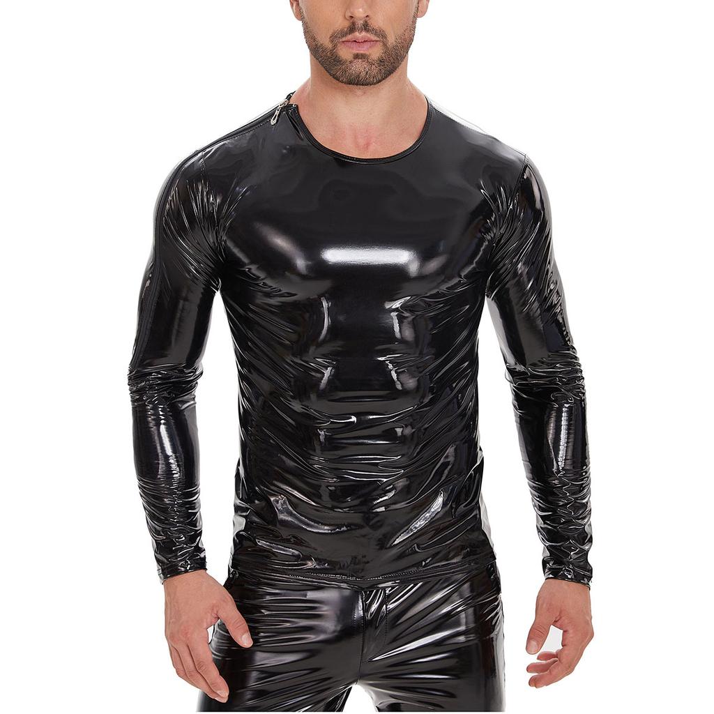 Product, European and American men's PVC high-brightness patent leather jacket, sexy slim leather jacket, no odor, accurate size