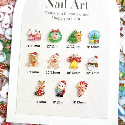 New Christmas Cartoon Luminous Nail Art Accessories 3D Santa Claus Wreath Bell Resin Wearable Nail Decorations