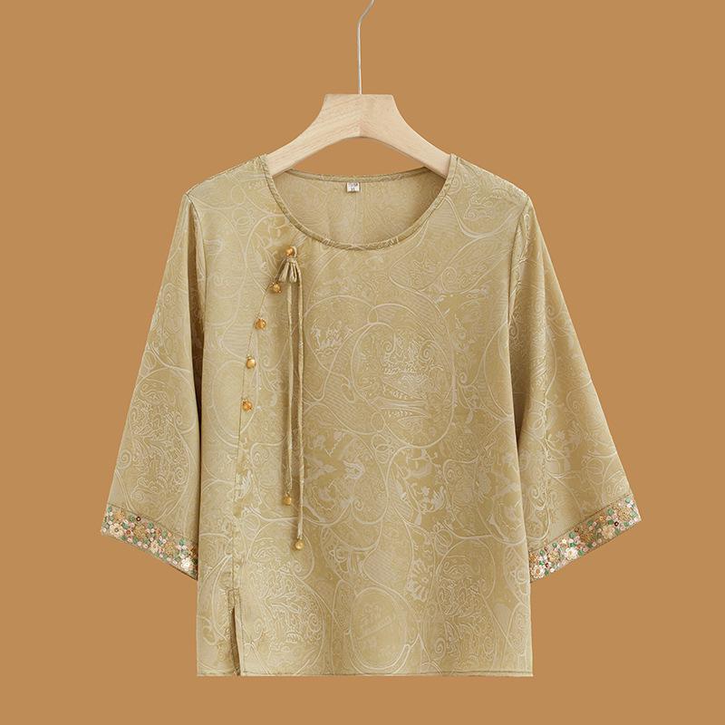 Retro Style 2026 Summer Jacquard Mid-Sleeve Plus Size Women s Hanfu Blouse 2XL (105-120 jin)