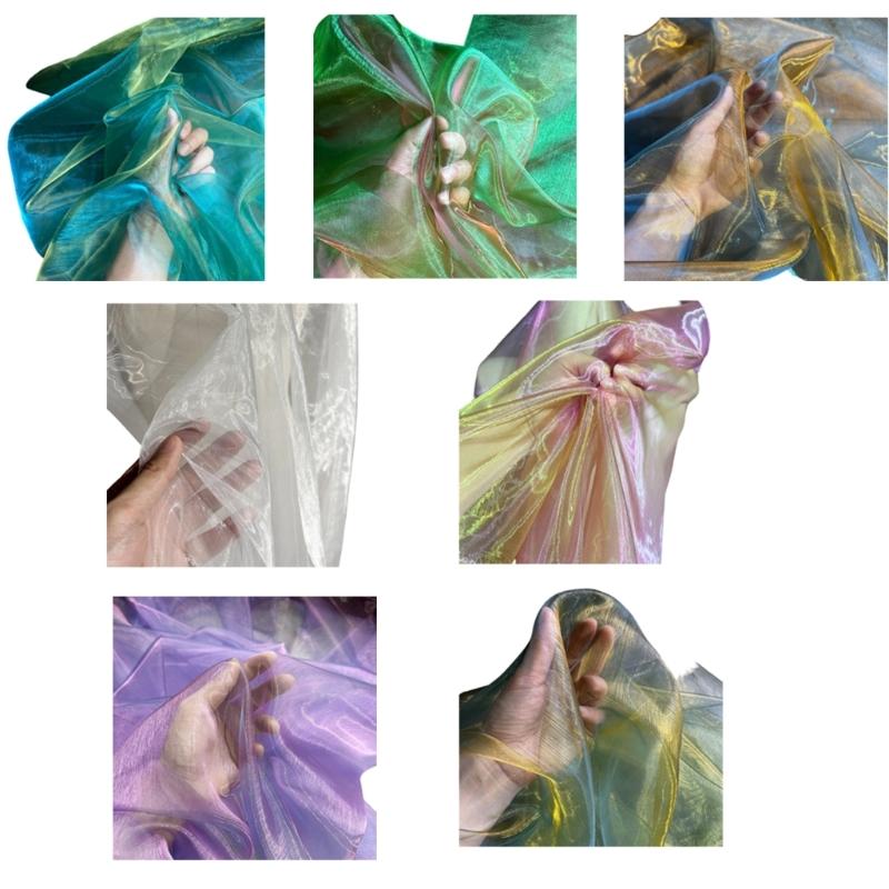 Metallic Color Organza Fabric 50x140cm Breathable Gradient Color Tulle Cloth For Wedding Dress Evening Gown Sewing Craft