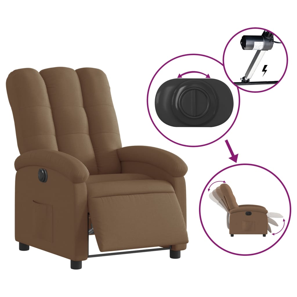 Vidaxl Electric Recliner Armchair, Brown, Fabric Upholstered