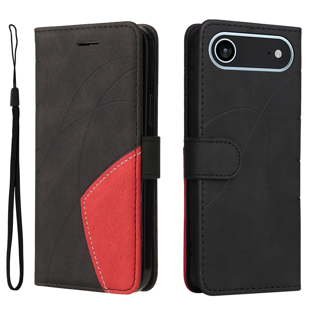For iPhone Air Leather Phone Case Stand Wallet with Bi-colour Splicing Design A