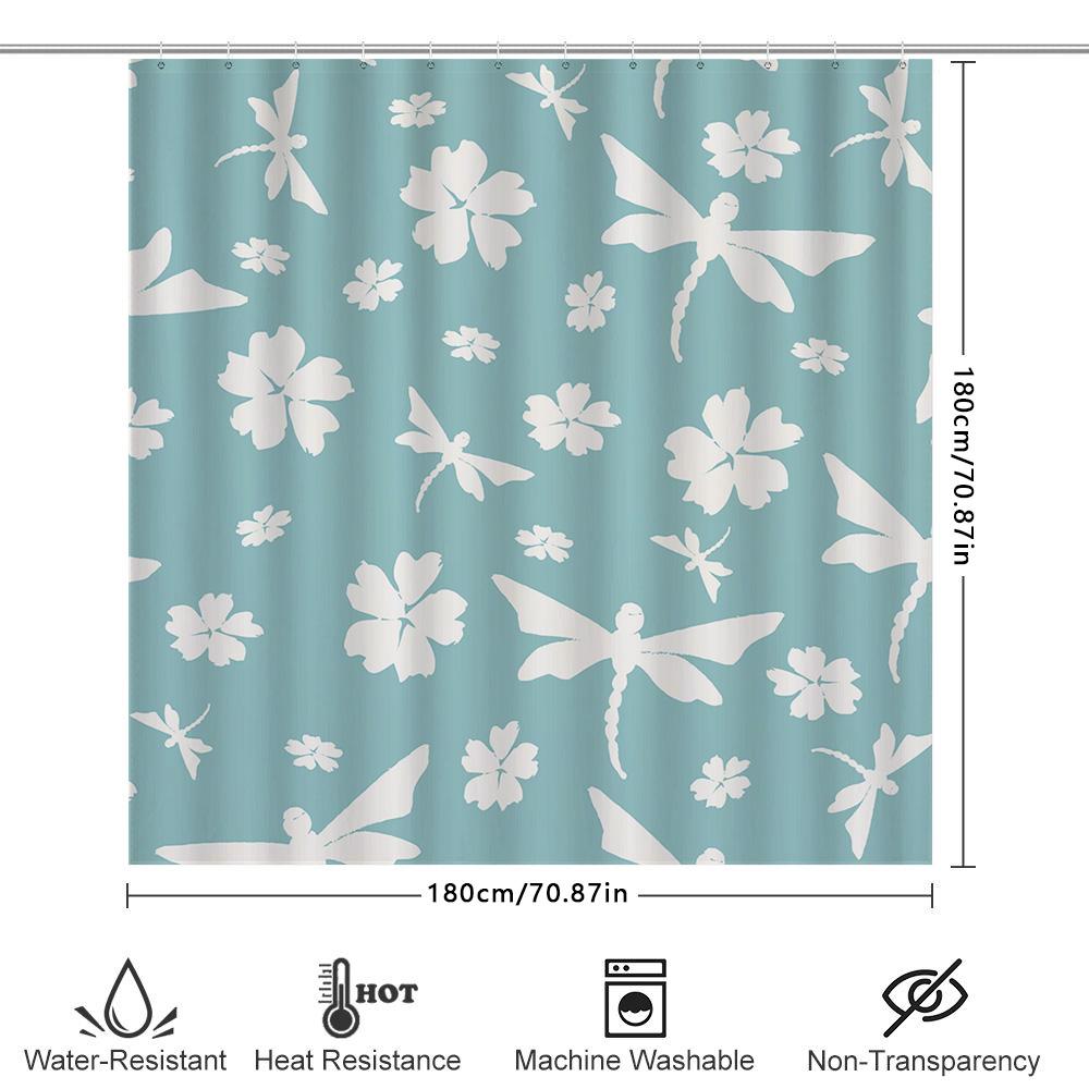 Beautiful Blue White Shower Curtain With Dragonflies Perfect For Bathroom Decor