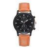 FanTeeDa Fashion Casual Business Men Round PU Leather Quartz Watch Coffee