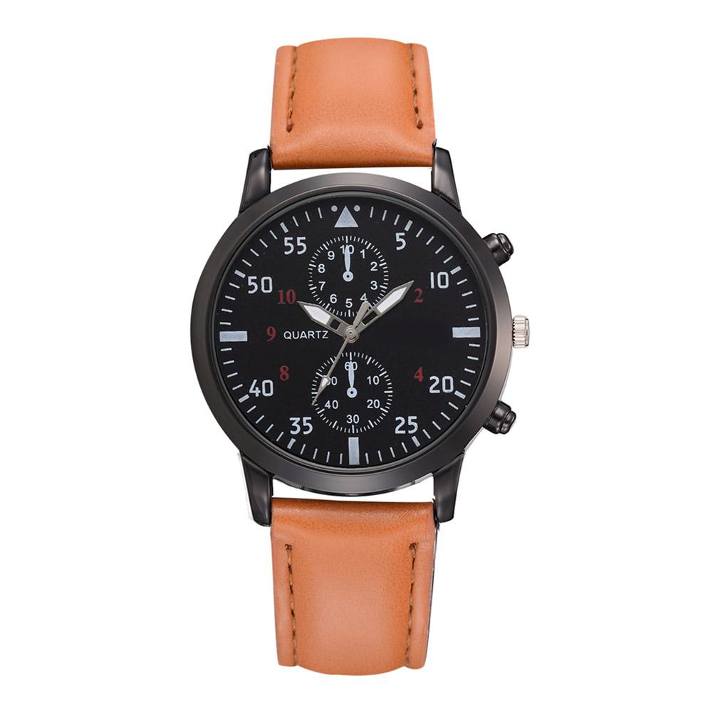 FanTeeDa Fashion Casual Business Men Round PU Leather Quartz Watch Coffee