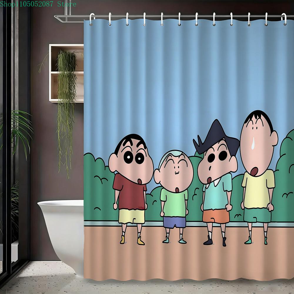 Crayon Shin-Chan & Friends & Shiro Night Forest Firefly Adventure Scene 2D Print Waterproof Shower Curtain, Mysterious Purple &