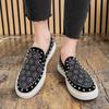 Trend New Men's Charm Rhinestone Rivet Leather Leisure Shoes Male Rock Diamond Thick Bottom Slip On Loafter Zapatos Hombre