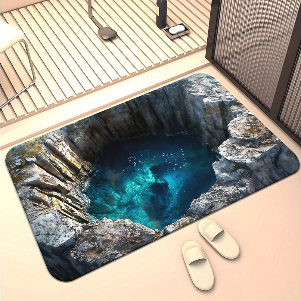 1pc 3D Visual Effect Door Mat - Non-Slip,Machine Washable Polyester Mat with Realistic Stone Design,Absorbent Microfiber Perfect