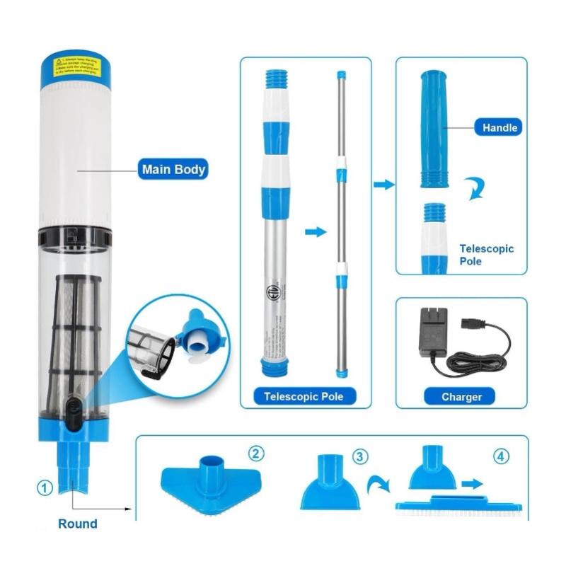 3 In 1 Pool Vacuum Rechargeable Multifunctional Electric Swimming Pool Vacuum Cleaner For Bathtubs Fish Pools US Plug 100-240v