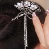 Chinese Style Fan Tassel Hair Stick Pins for Women Luxury Crystal Flower Chopsticks Hanfu Hairpin Hair Ornaments Accessories
