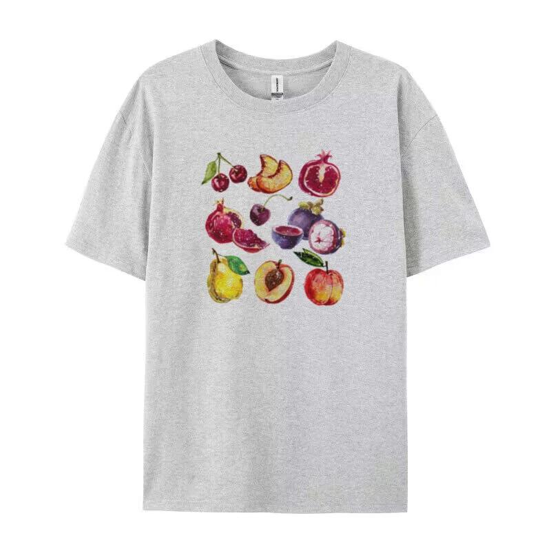 

Retro Fruit Graphic Tees Vintage Cottagecore Aesthetic TShirts Cute Vegan T Shirt Female Loose Short Sleeve Summer Women Tops S
