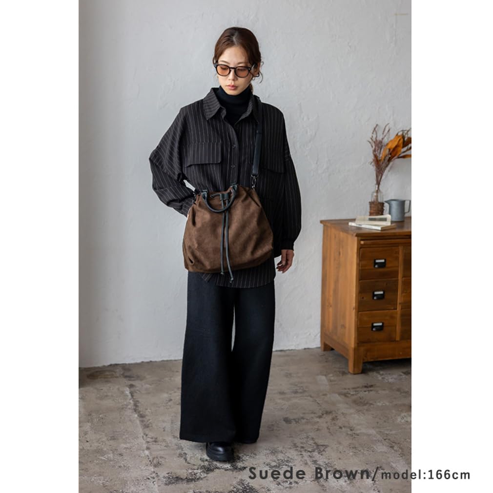 VITAFELICE Drawstring Tote Bag Women's 2-Way inb-10009z (Suede Brown)