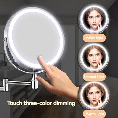 Led Makeup Mirror With Light Folding Wall Vanity Mirror 1x 10x Magnifying Double Sided Touch Bright Adjustable Bathroom Mirrors