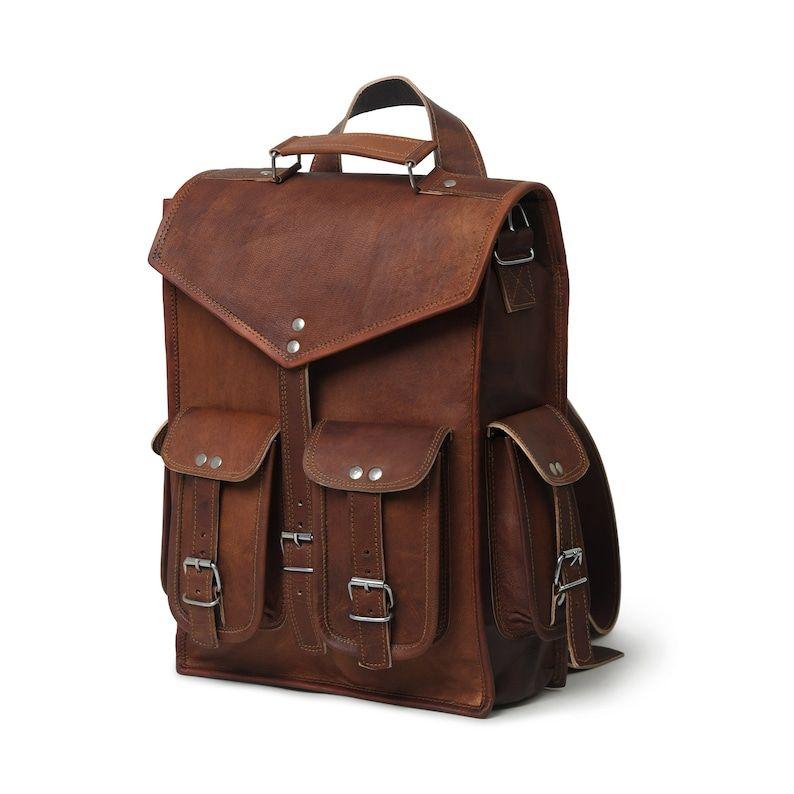 Mochila de couro conversível 2 em 1 para laptop | Mochila de couro marrom vintage para laptop | Bolsa de couro para laptop para homens e mulheres