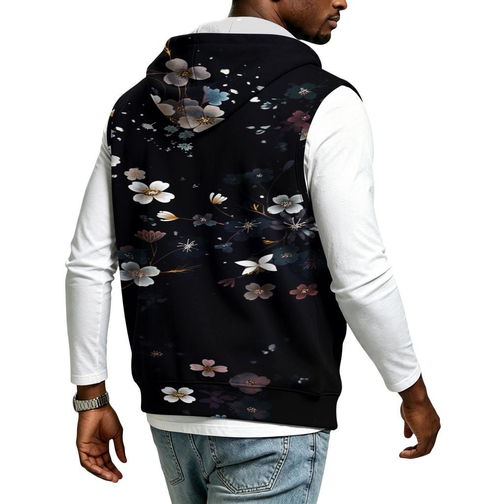 Men's Hooded Sleeveless Casual Zip-Up Sports Vest with Christmas Print Holiday Party Outfit