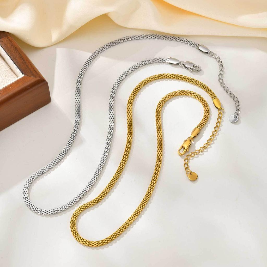 Stainless Steel Plated 18K Gold All-Light Mesh Necklace 3Mm8Mm Wide, Jewelry Nc-2363