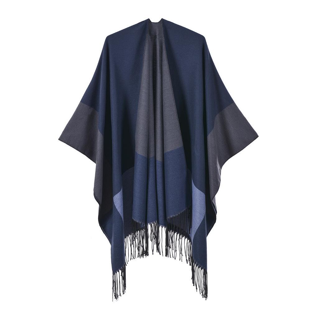Versatile Warm Tassel Plaid Shawl Cape Blanket for Autumn and Winter