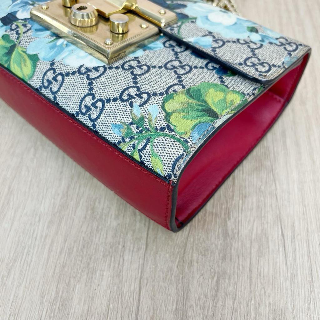[Pre-Owned] Padlock Metal Lock Buckle Bag GG Blooms Logo Geranium Print Canvas And Leather Box Bag Chain Shoulder Crossbody Bag S - Very Good #1YDVWPF